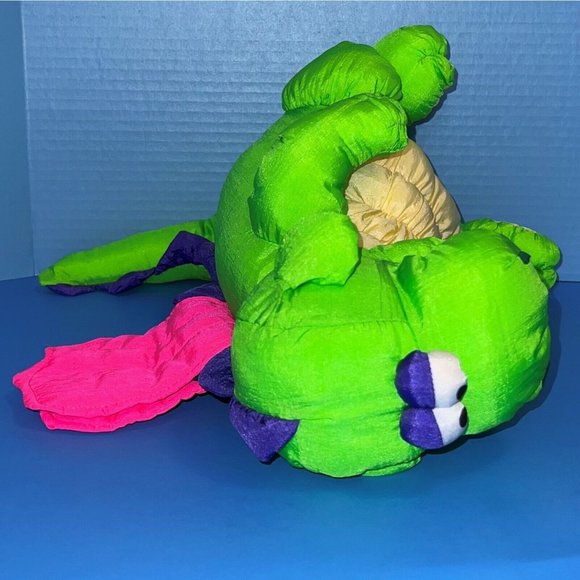 Mervyn's Playful Pals Dragon Neon Green Pink Wings Nylon 14" Plush Sound Vintage - Picture 8 of 11